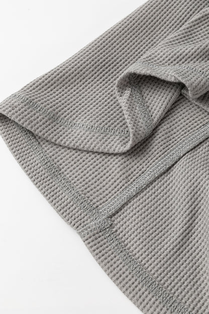 Medium Grey Waffle Knit Patchwork Exposed Seam Loose Shacket