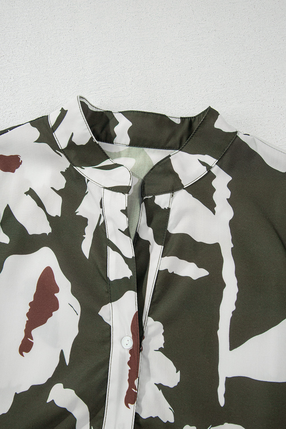 Abstract Floral Print Puff Sleeve Half Button Blouse