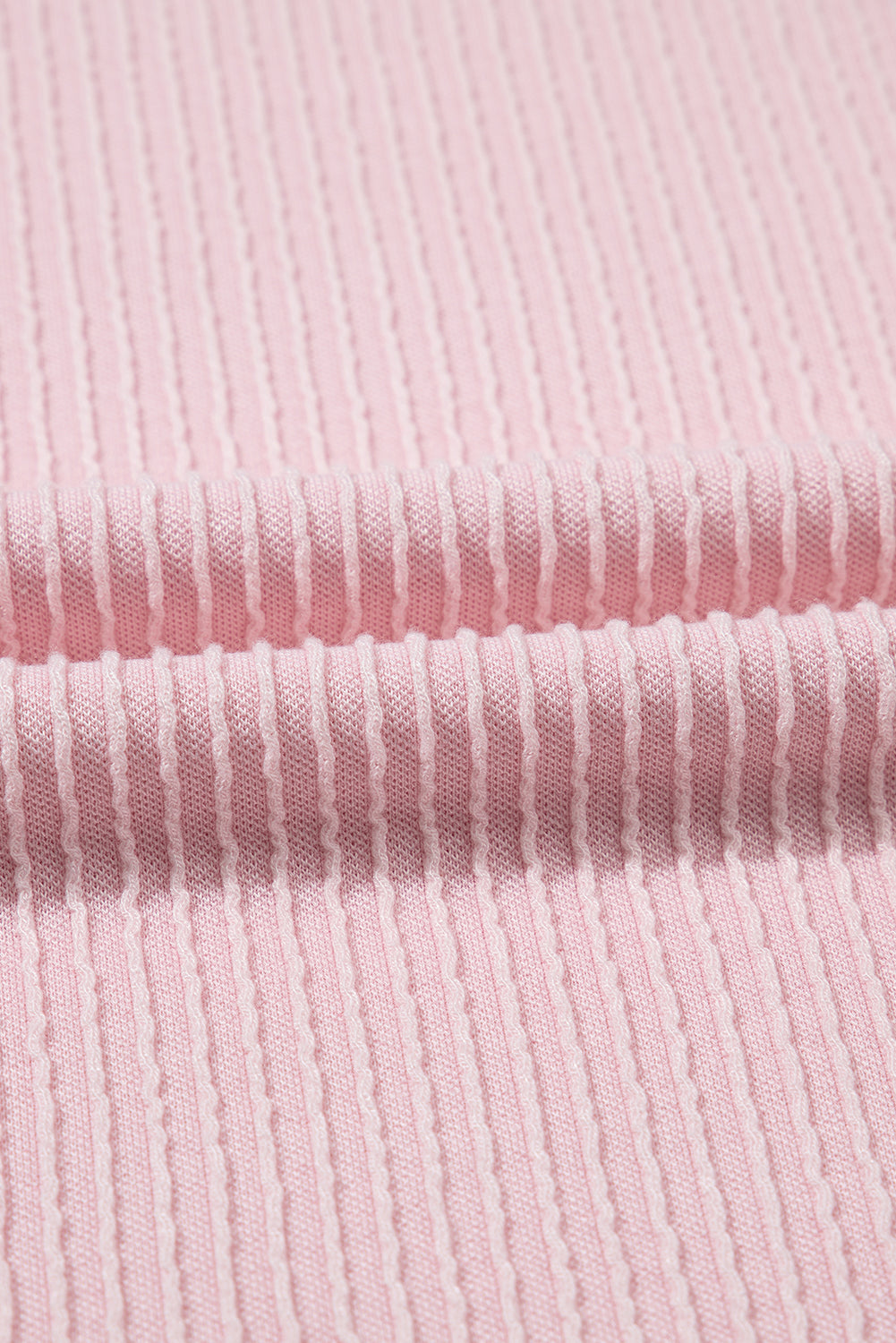 Pink Color Block Corded Knit Crew Neck Tee