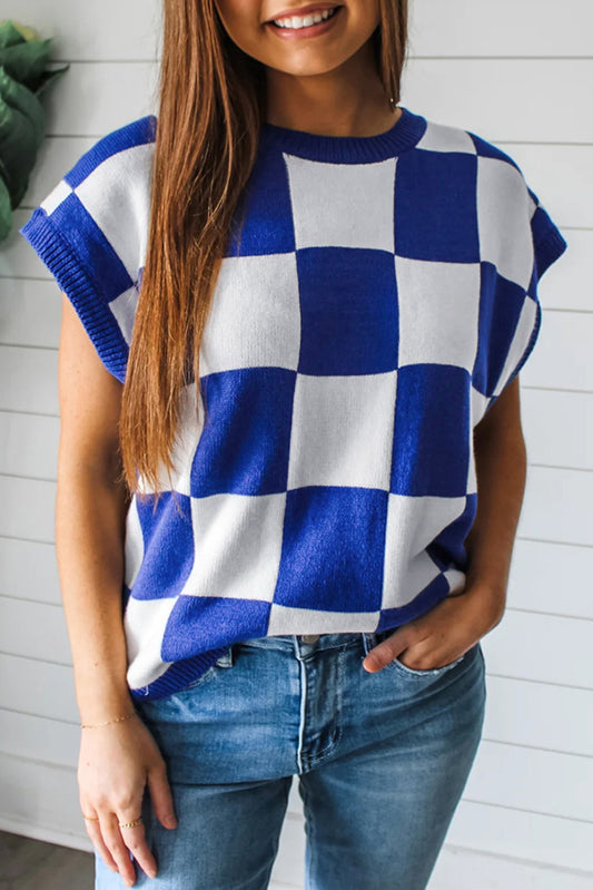 Blue Cherckered Sweater Vest