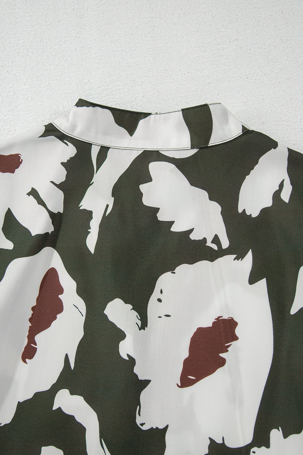 Abstract Floral Print Puff Sleeve Half Button Blouse