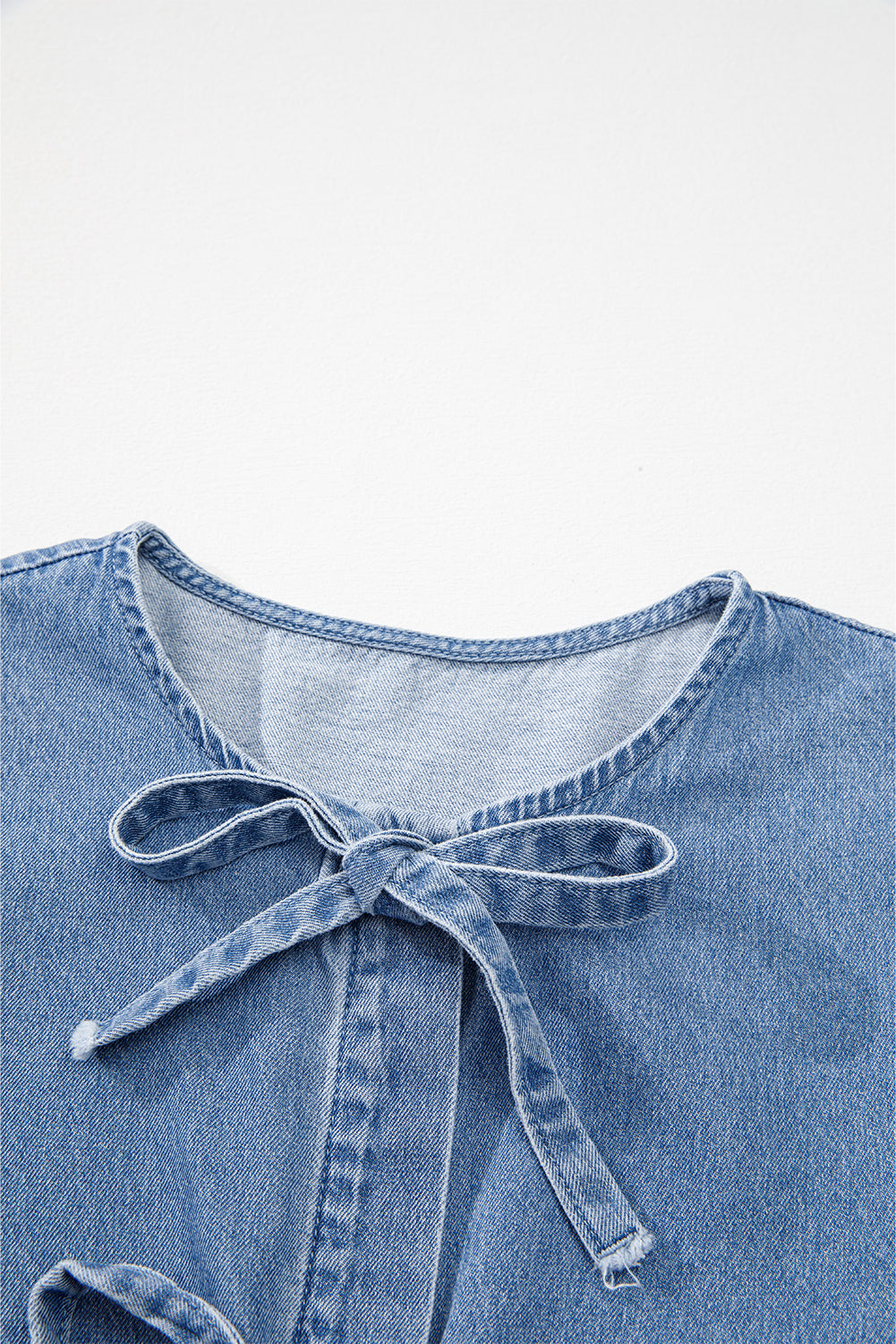 Tie Front Bubble Sleeve Denim Shirt