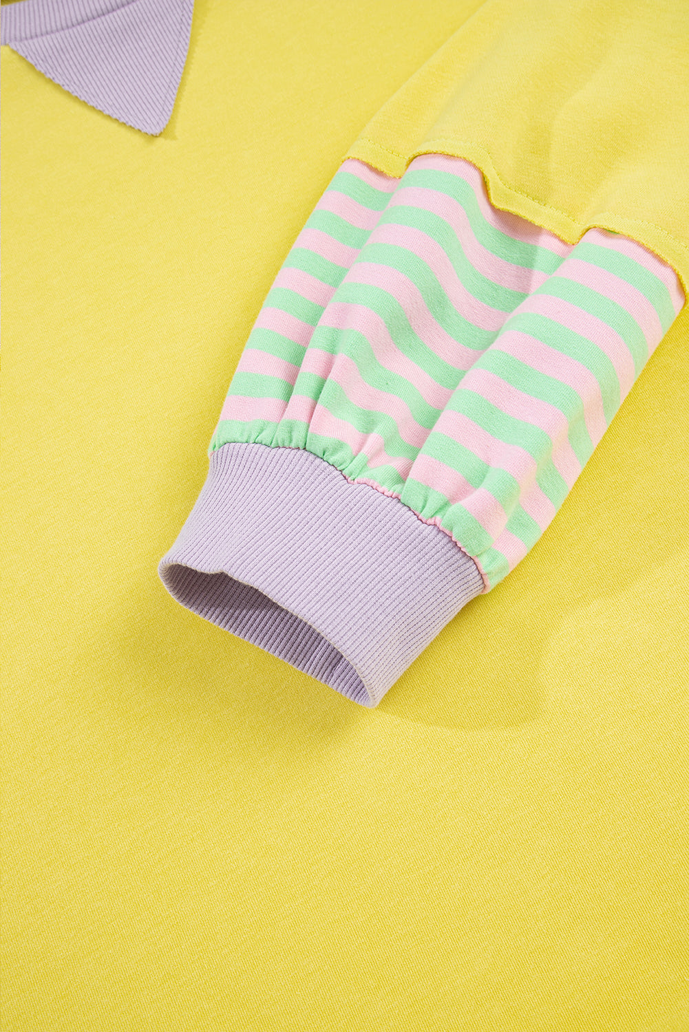 Yellow Striped Colorblock Plus Size Pullover Sweatshirt
