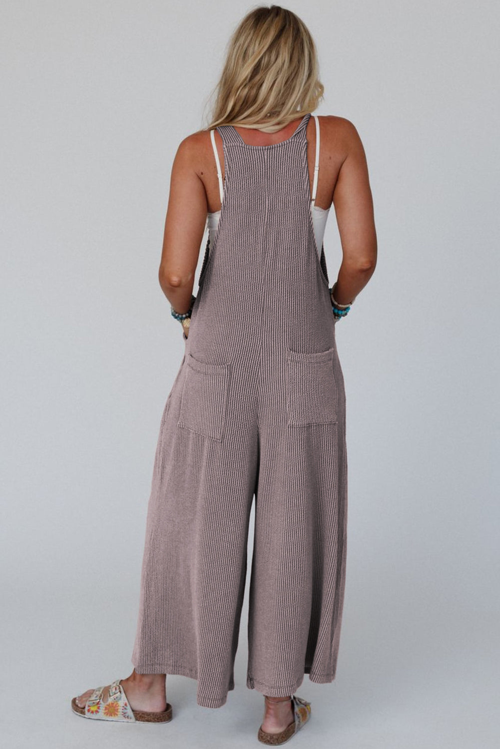 Gray Corded Adjustable Wide Leg Overall