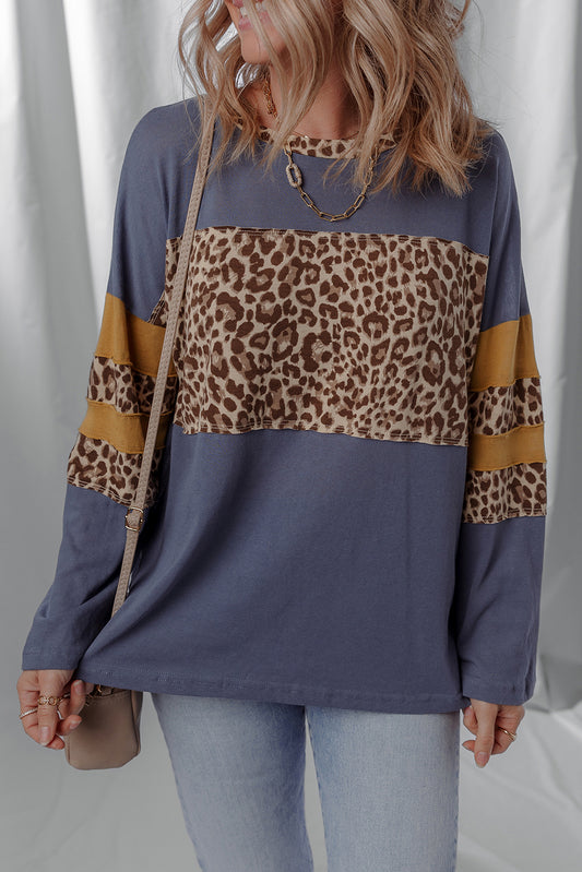 Dark Blue Leopard Long Sleeve Top