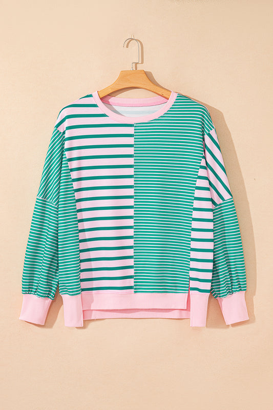 Green Stripe Colorblock Sweatshirt