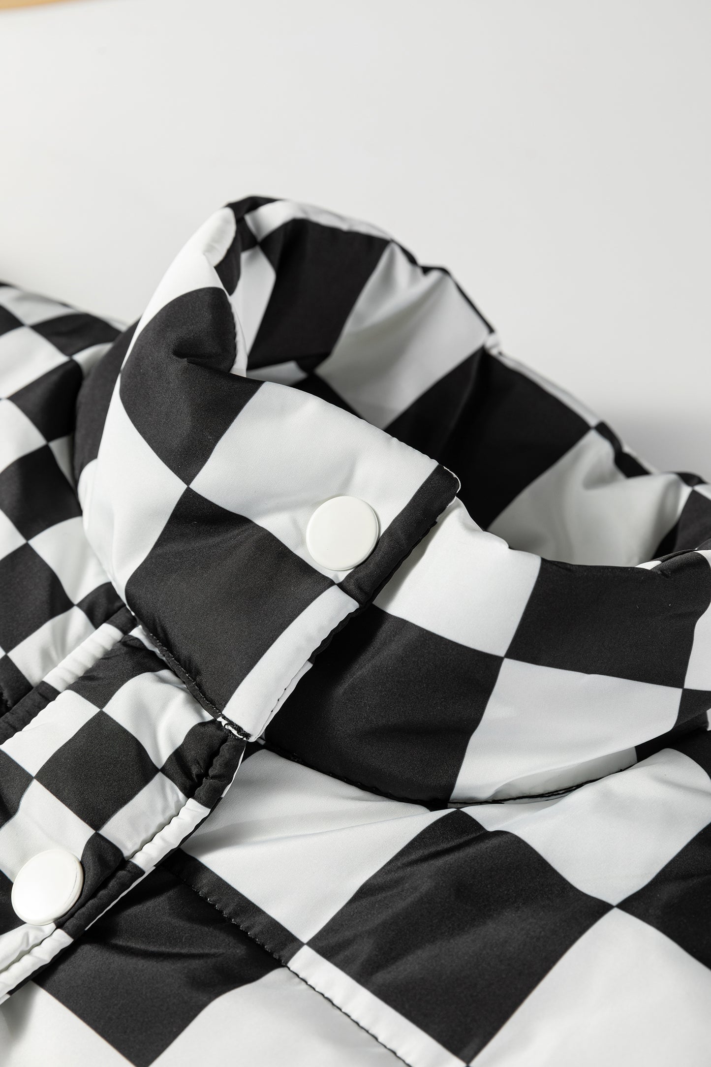 Brown Double Checked Stand Collar Cropped Puffer Vest