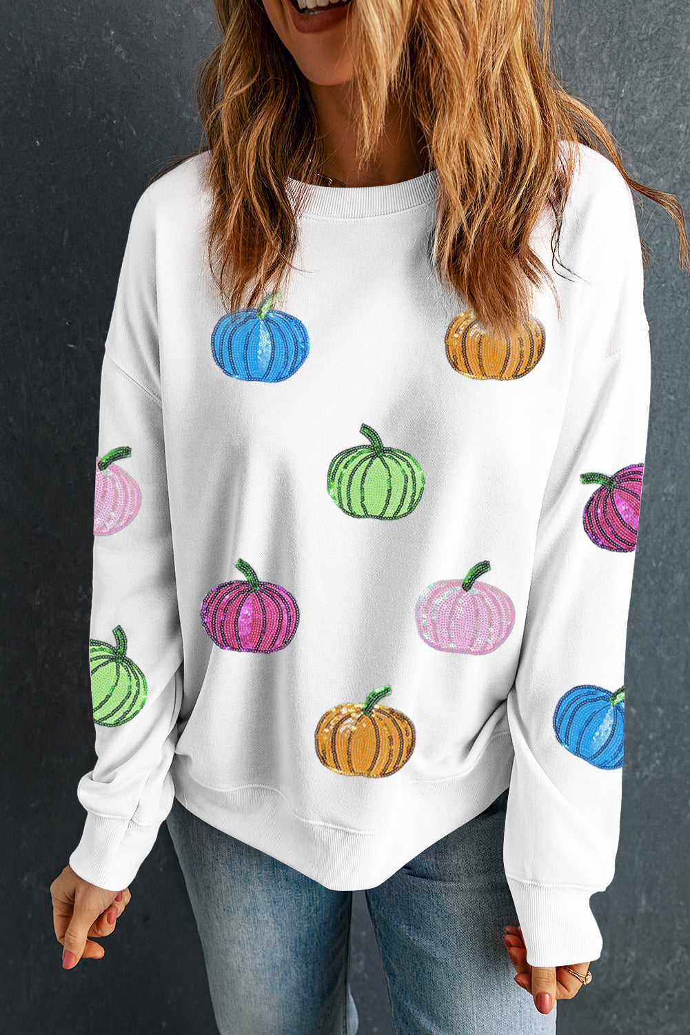 Pumpkin Sequin Patched Sweatshirt