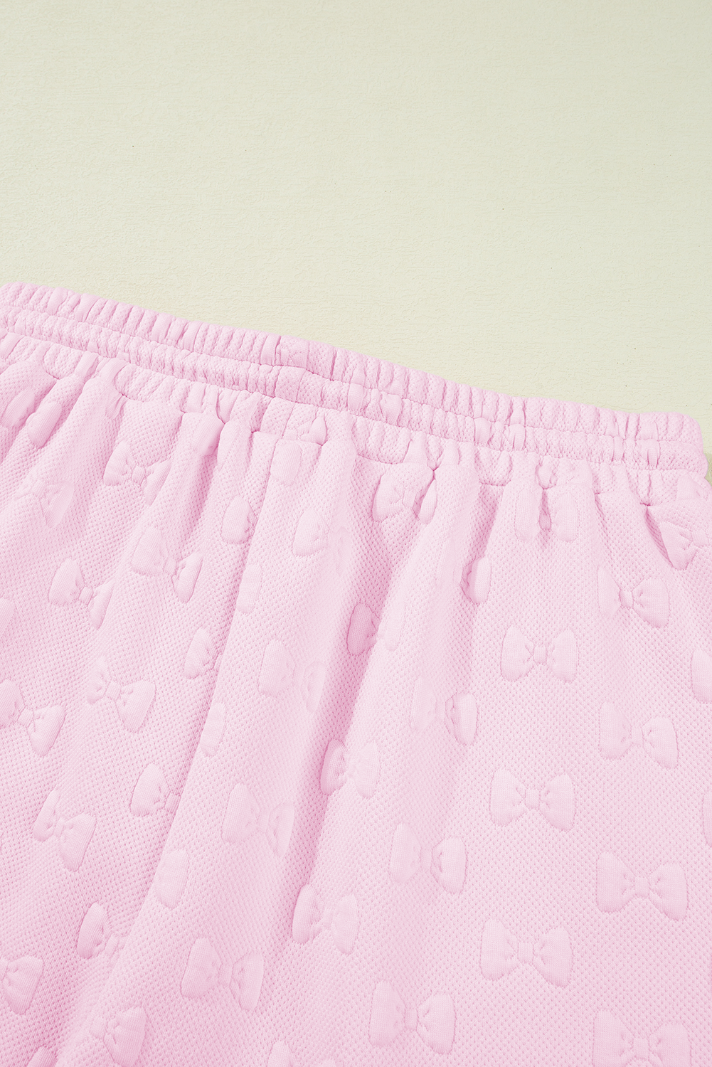 Pink Bow Jacquard Ruffle Sleeve Short 2pcs Outfit