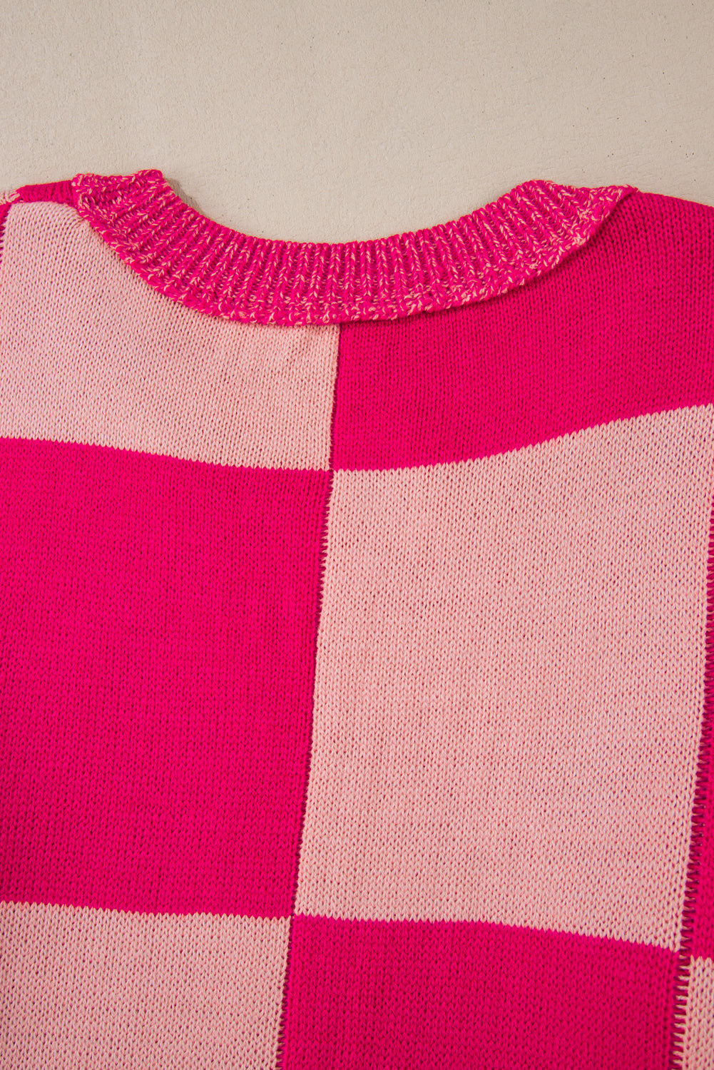 Rose Red Checkered Drop Shoulder Sweater
