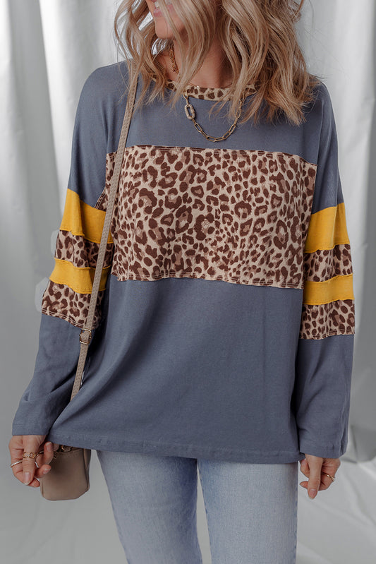 Dark Blue Leopard Long Sleeve Top