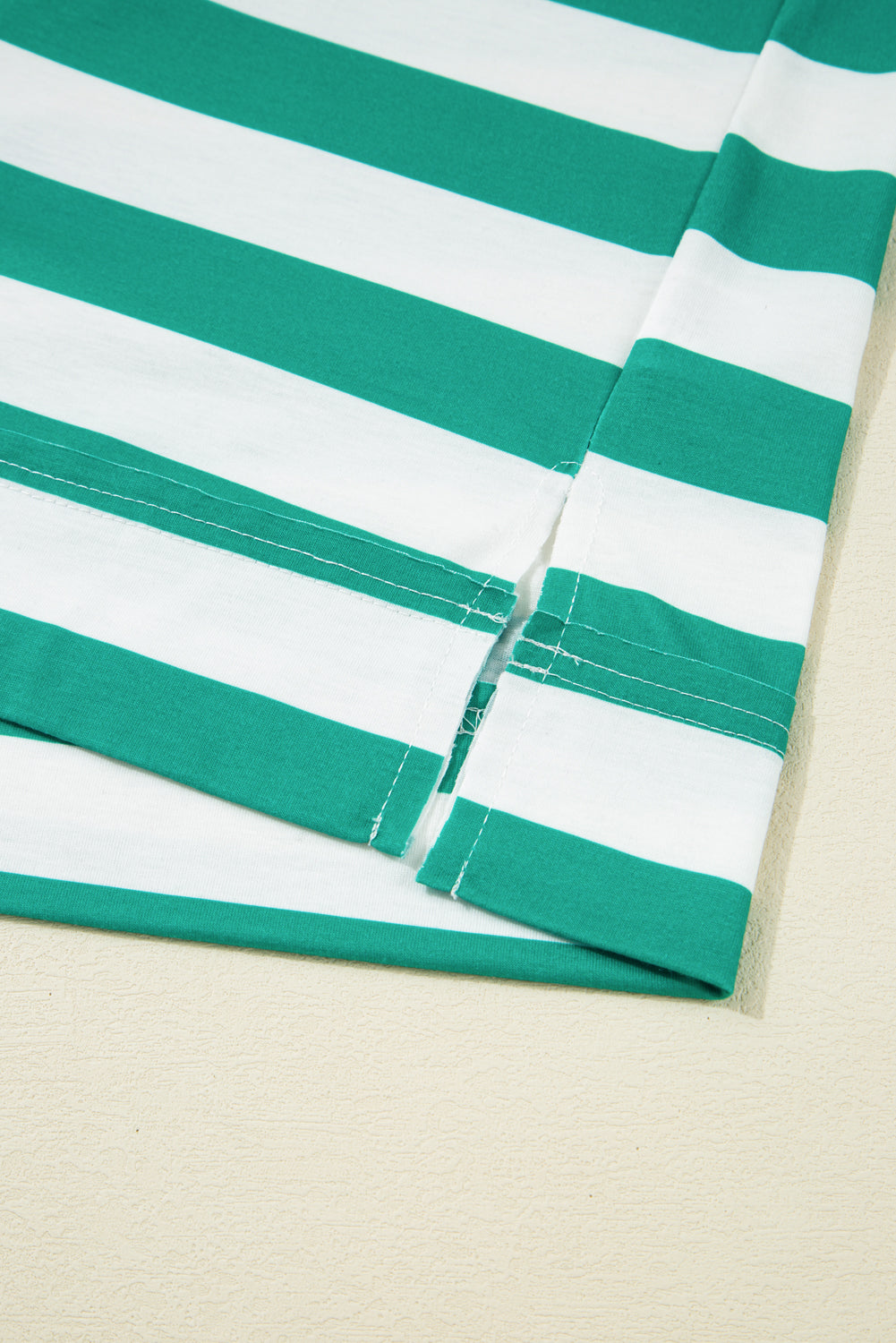Green Stripe Colorblock Collar Half Buttons T Shirt