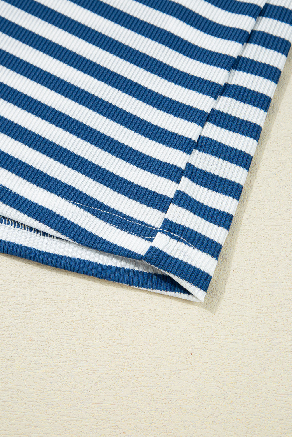 Blue Stripe Short Sleeve Collared V Neck Top Plus Size Short Set