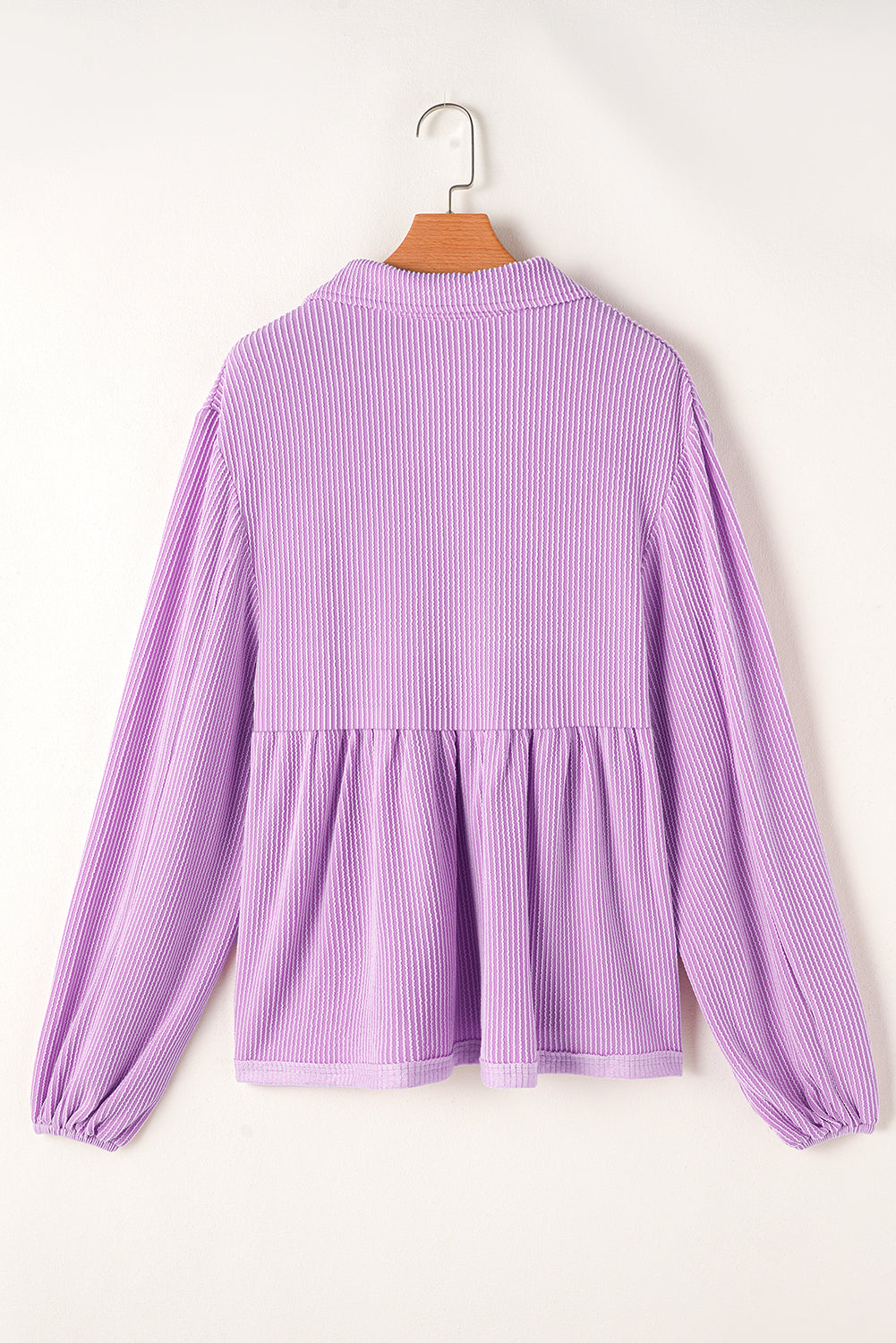 Corded V Neck Bubble Sleeve Babydoll Blouse