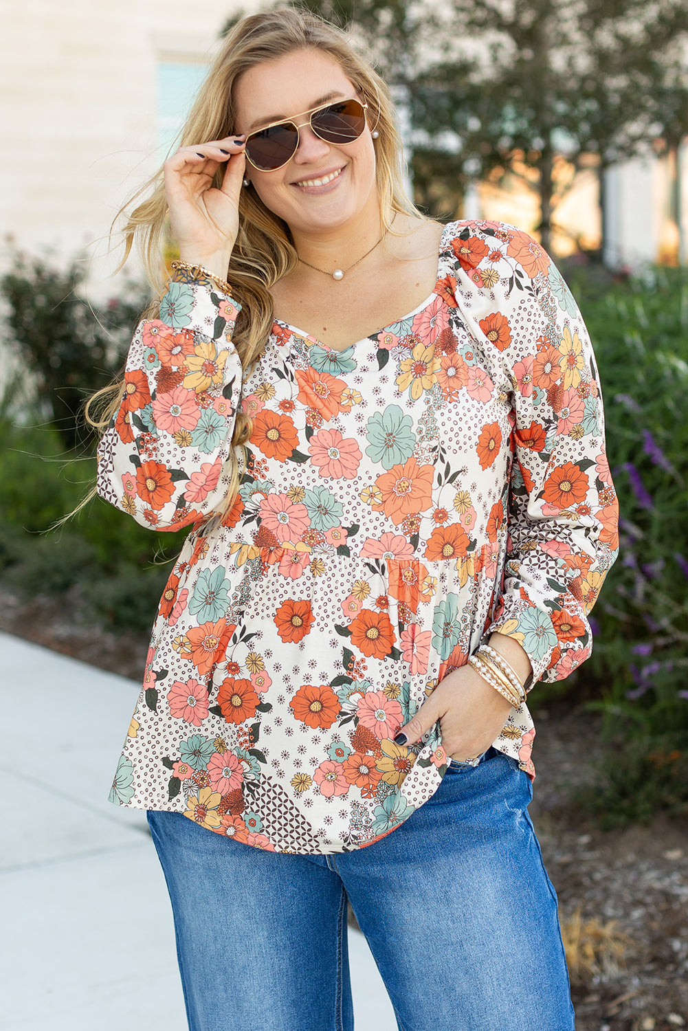 Fall Florals Peplum Blouse PLUS
