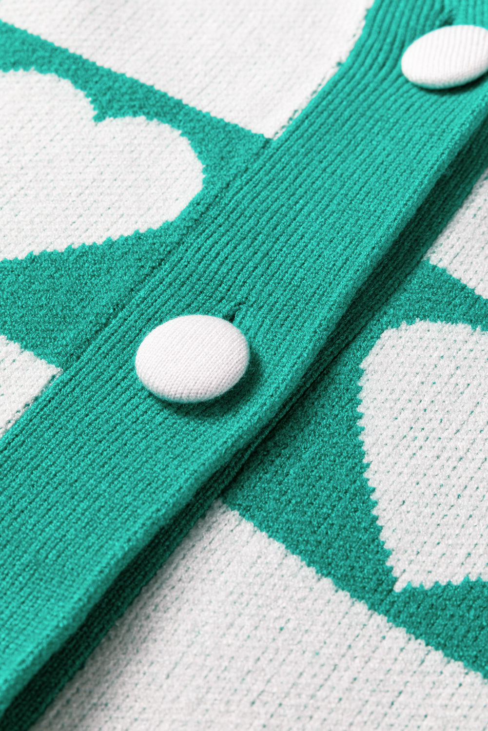 Sea Green Plaid Heart Knit V Neck Button Down Sweater Cardigan