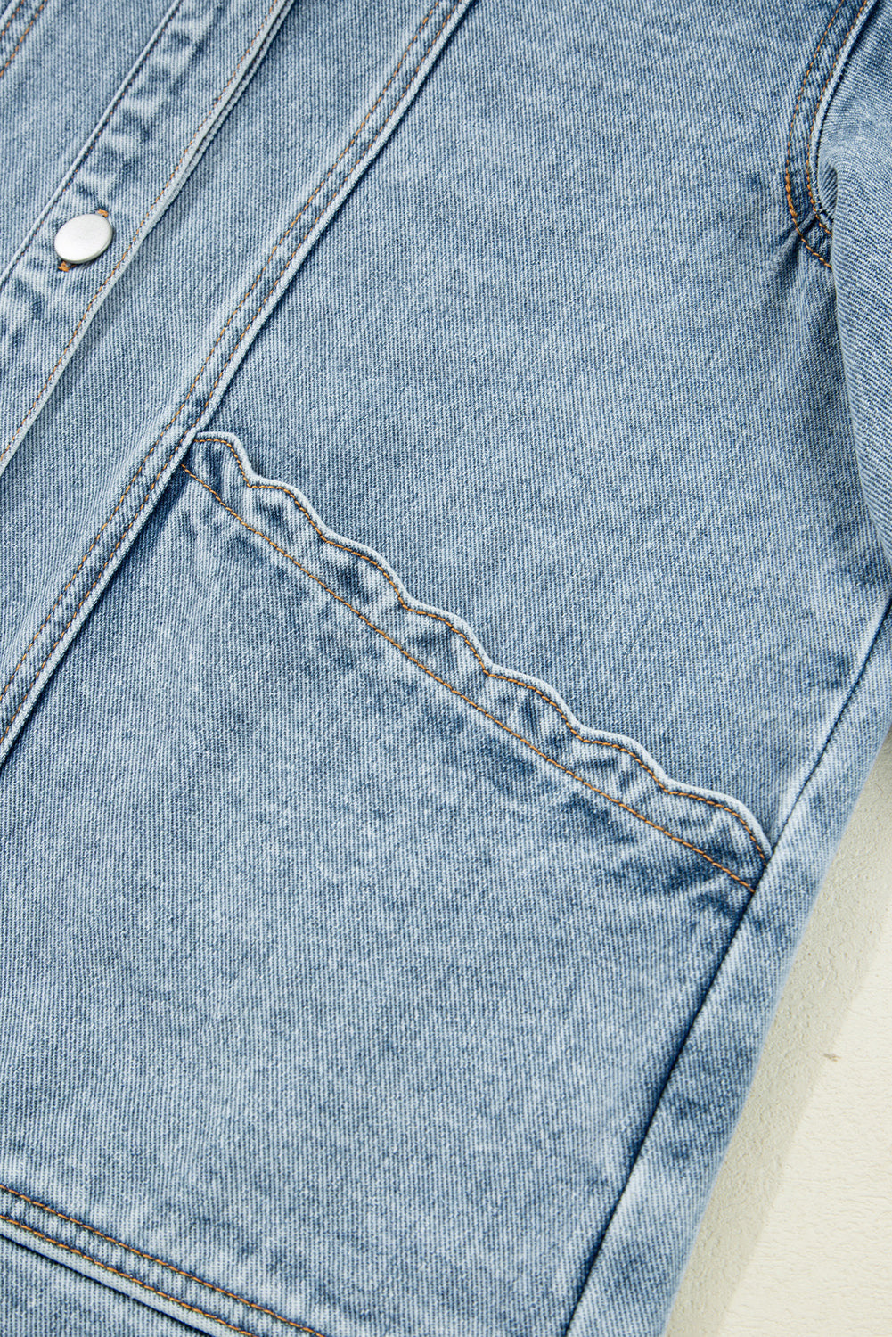 Myosotis Scallop Trim Collar Patched Pocket Button Up Denim Jacket
