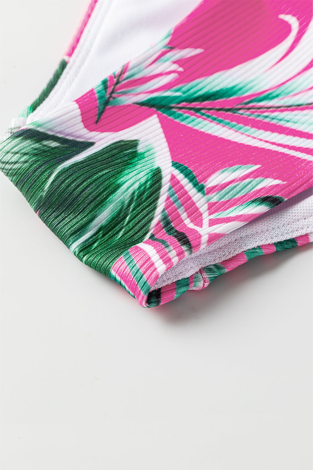 Rose Tropical Print Textured Bikini Bottoms BOTTOMS ONLY