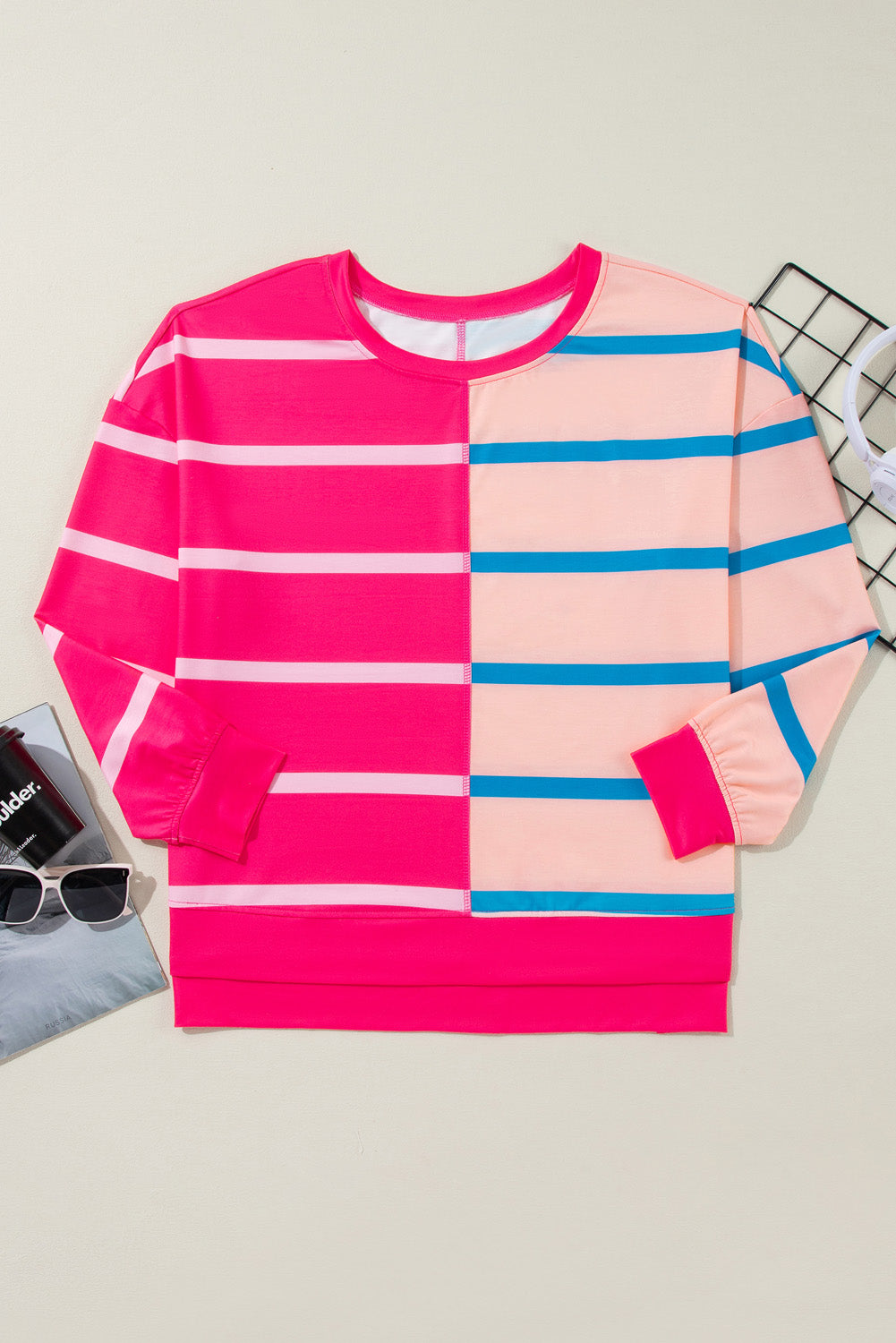 Rose Stripe Color Block Shirt