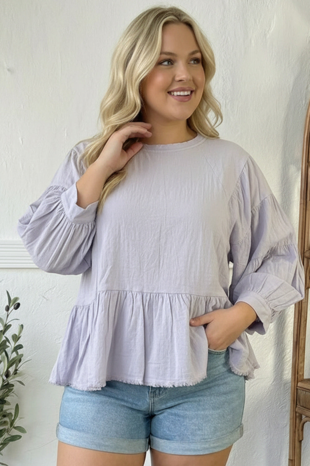 With Gentle Grace Lavender Cotton Blouse