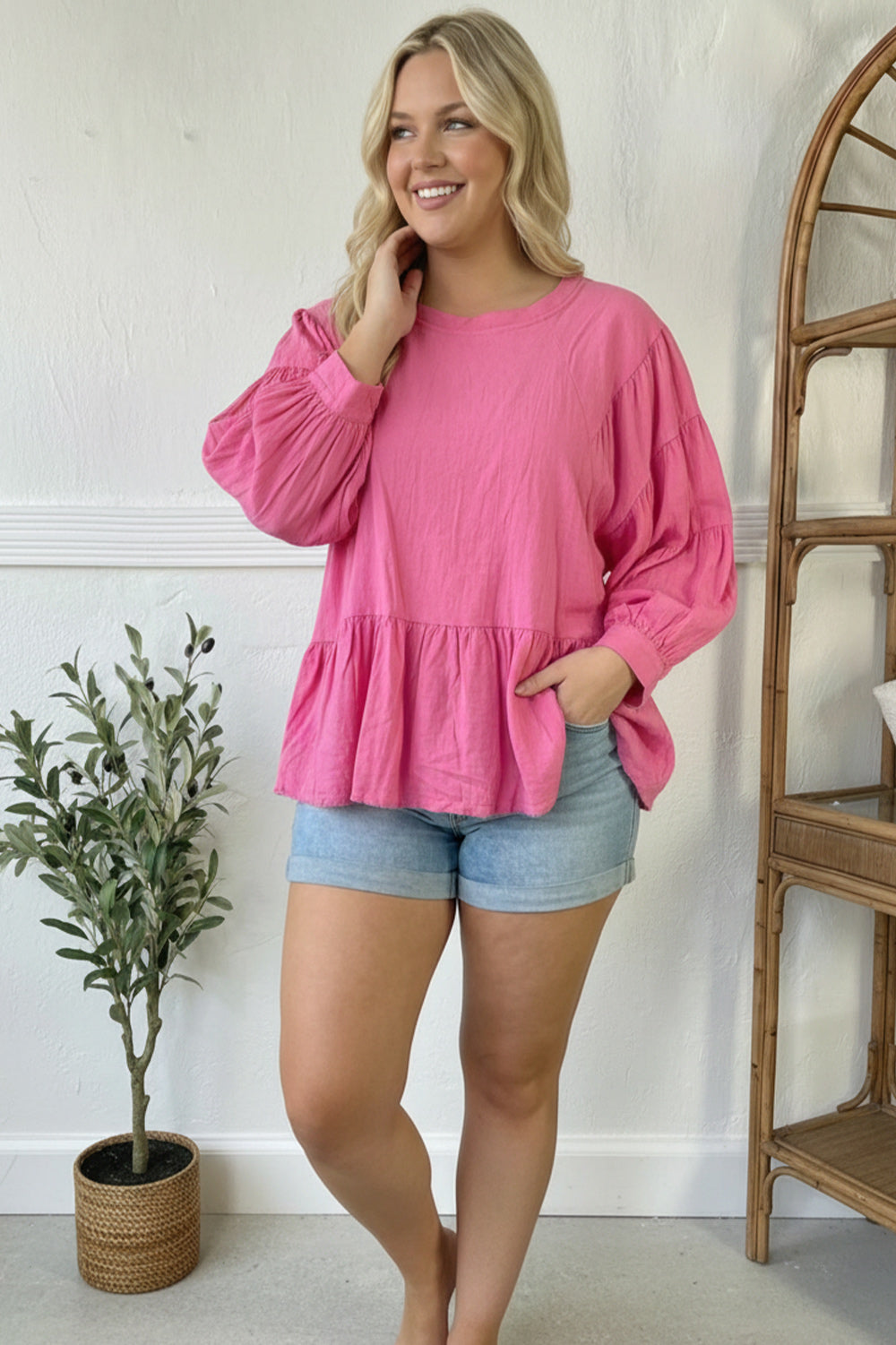 With Gentle Grace Pink Cotton Blouse