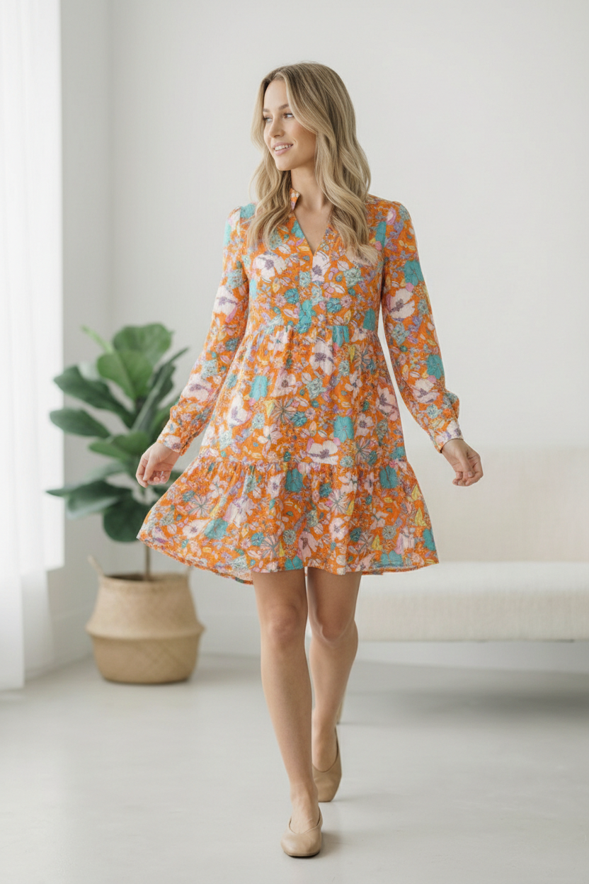 Tangerine Dreaming Floral Dress