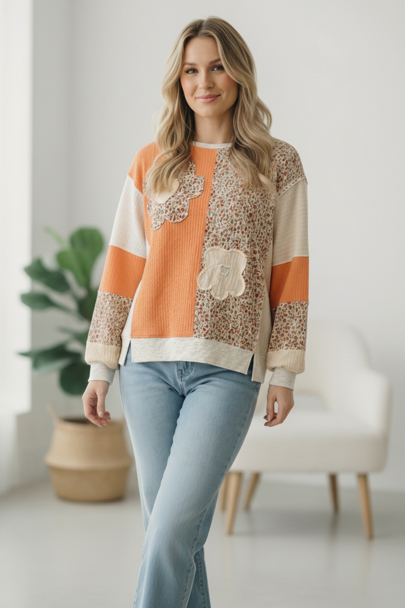 Orange Creamsicle Colorblock Pullover