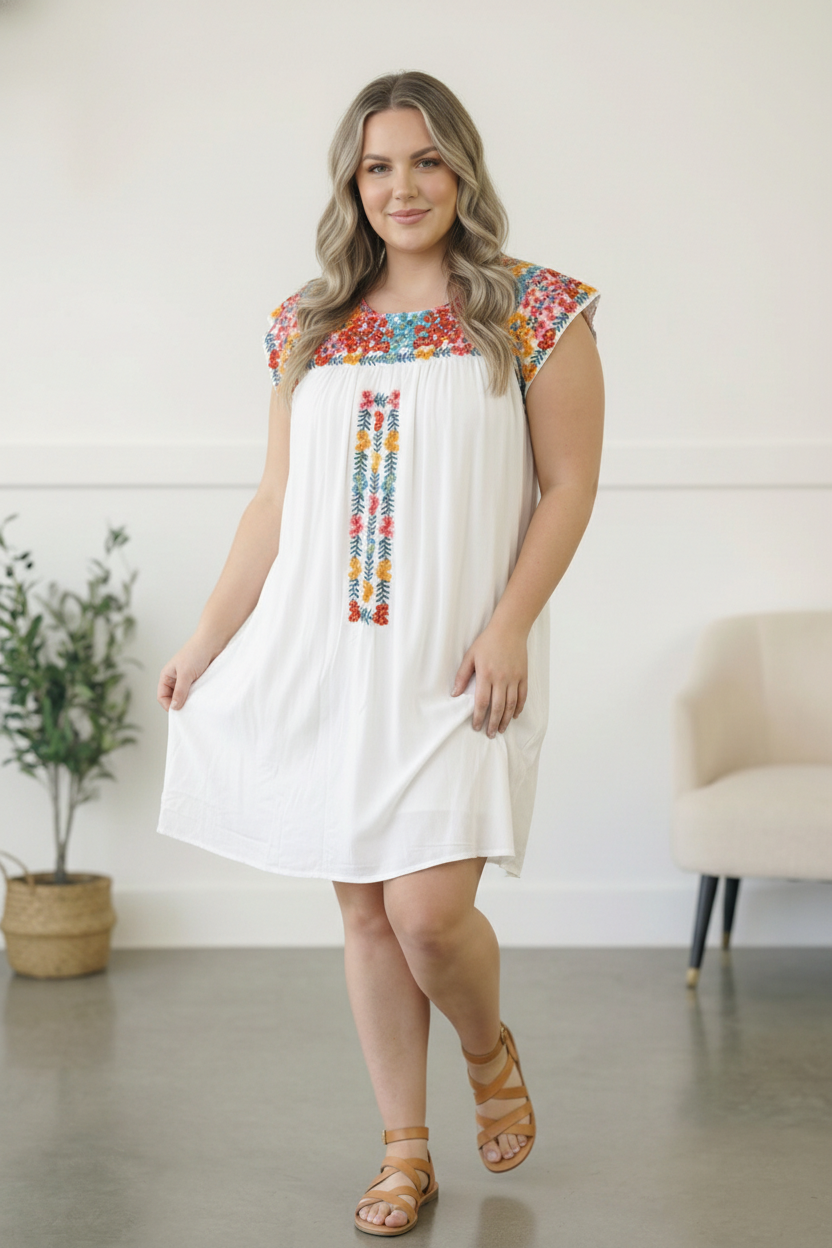 Fiesta Bloom Embroidered Dress