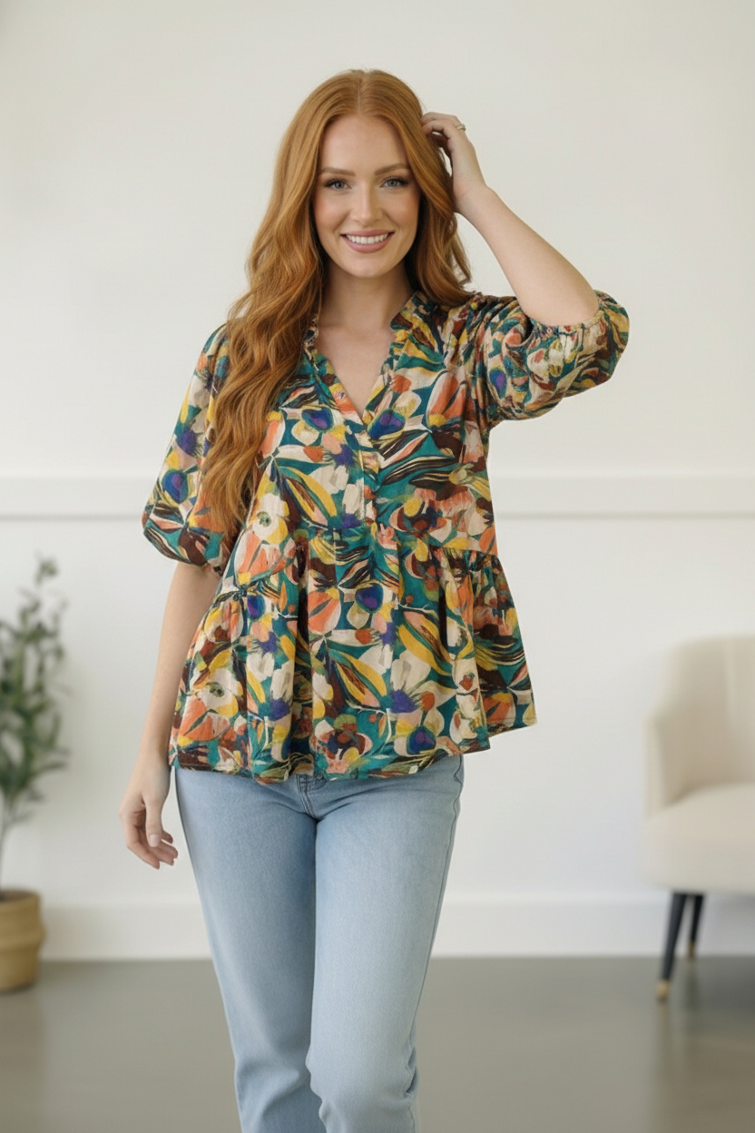 Painted Floral Jungle Blouse
