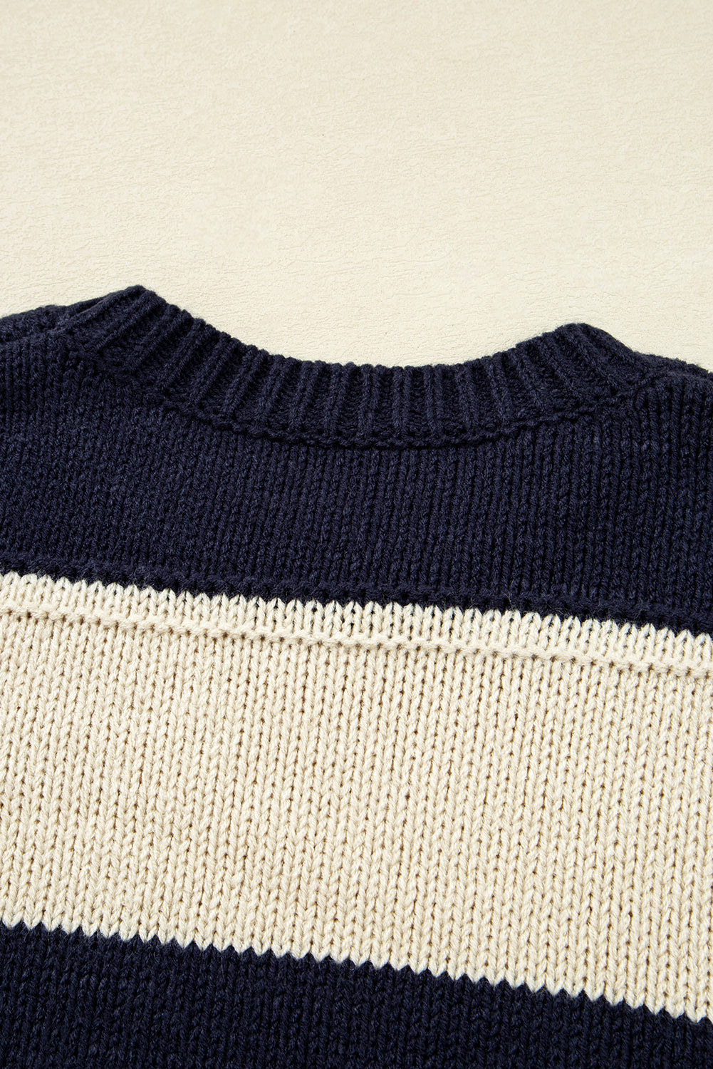 Blue Stripe Color Block PLus Size Drop Shoulder Sweater
