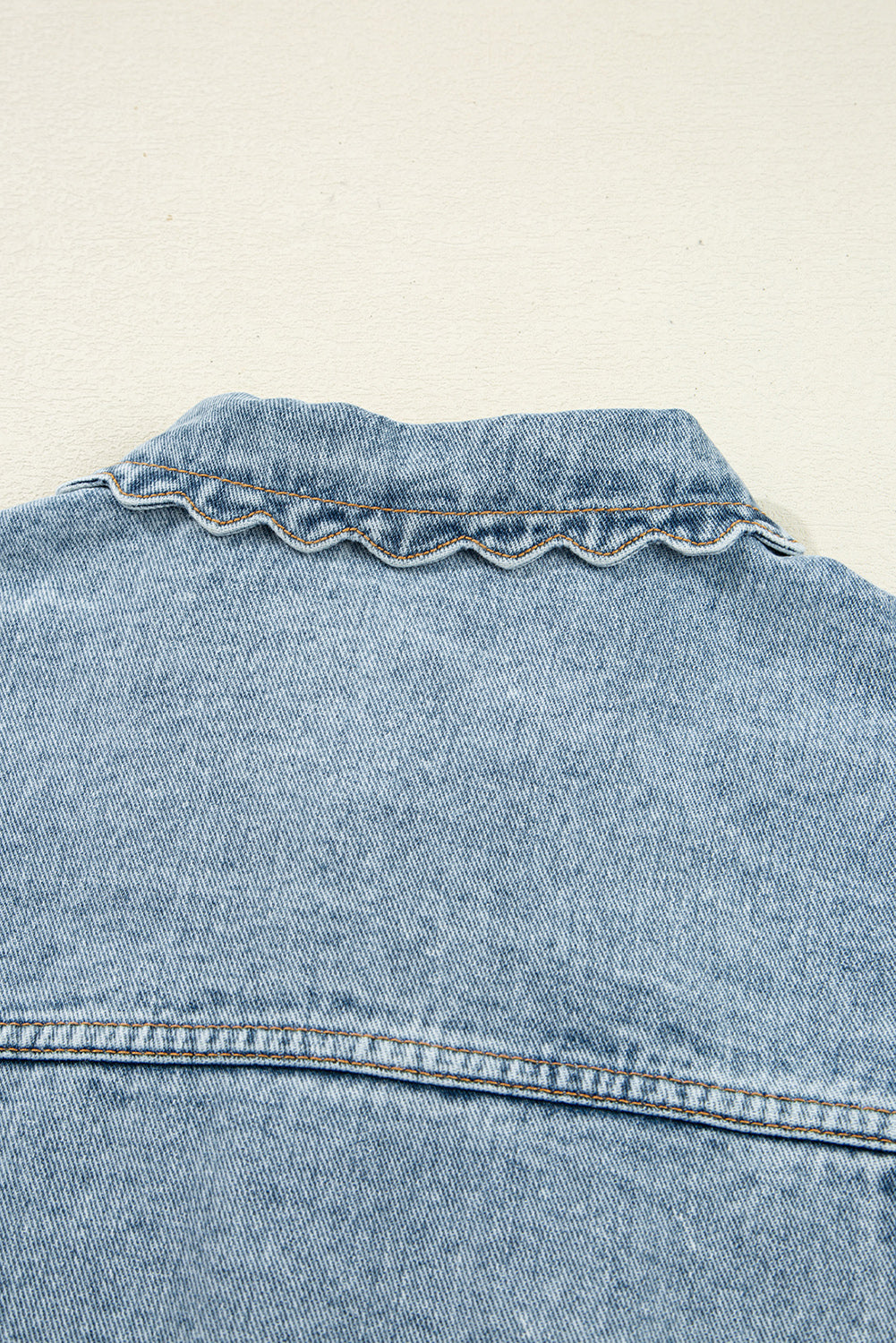 Myosotis Scallop Trim Collar Patched Pocket Button Up Denim Jacket