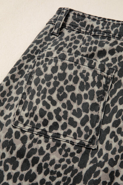 Black Leopard Print Wide Leg High Waist Jeans