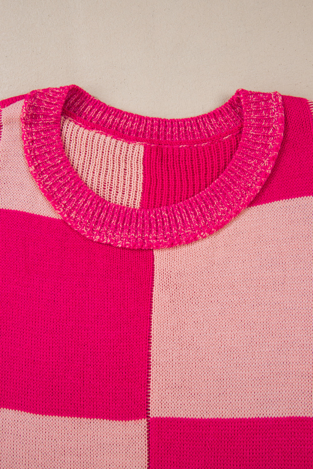 Rose Red Checkered Drop Shoulder Sweater