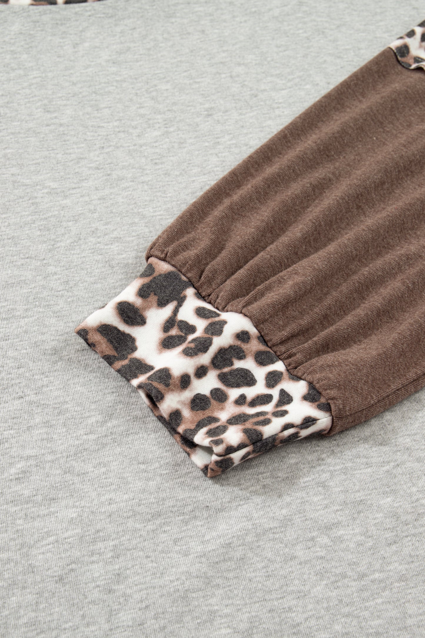 Gray Plus Size Leopard Color Block Patchwork Dolman Sweatshirt