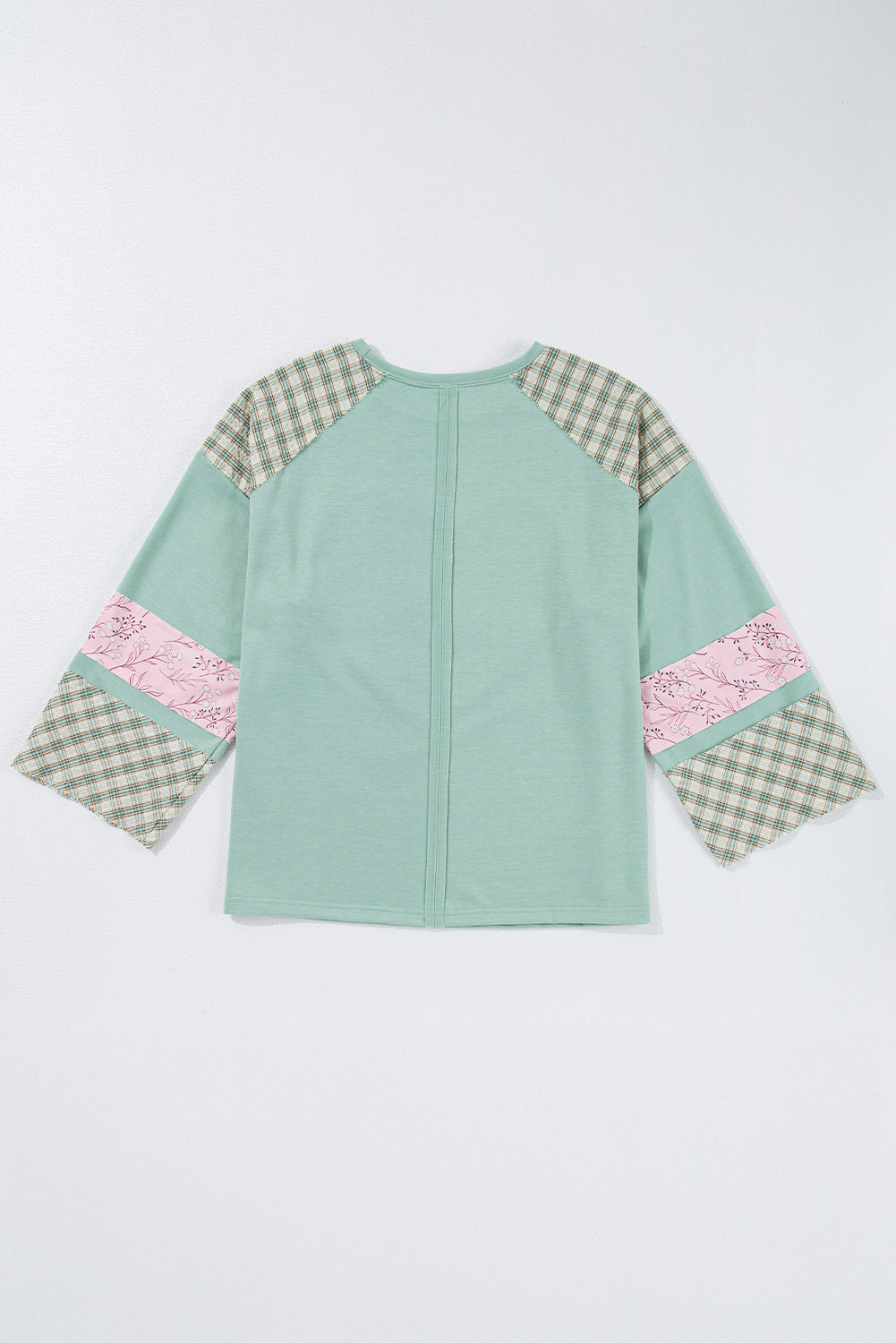 Clearly Aqua Plaid Floral Peace Heart Graphic Wide Long Sleeve Top