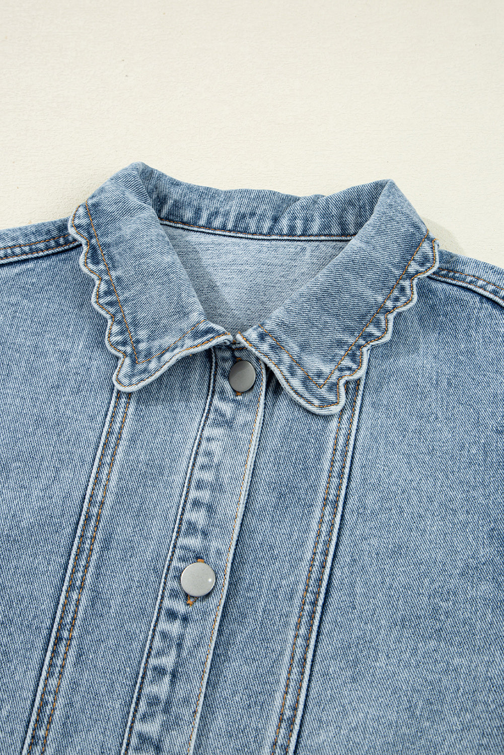 Myosotis Scallop Trim Collar Patched Pocket Button Up Denim Jacket