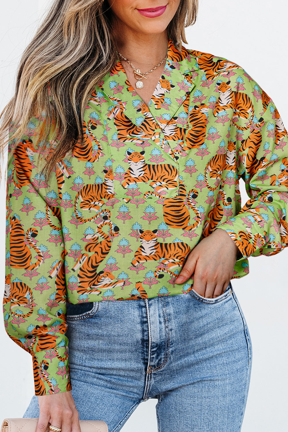 Tiger Floral Printed Shirt