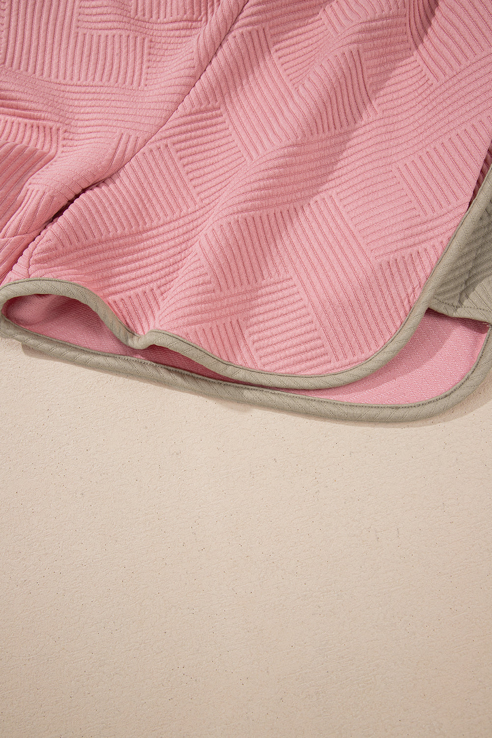 Pink Textured Colorblock Patchwork Tee Two Piece Shorts Set
