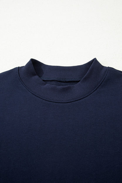 Navy Blue Tiered Ruffle Ribbed Crew Neck Pullover Plus Size Top