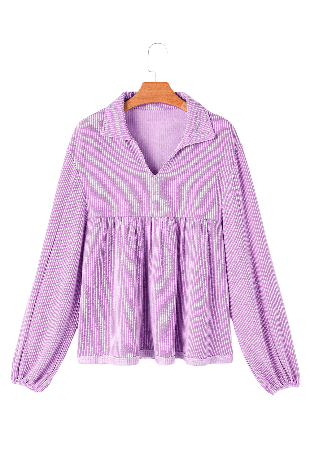 Corded V Neck Bubble Sleeve Babydoll Blouse