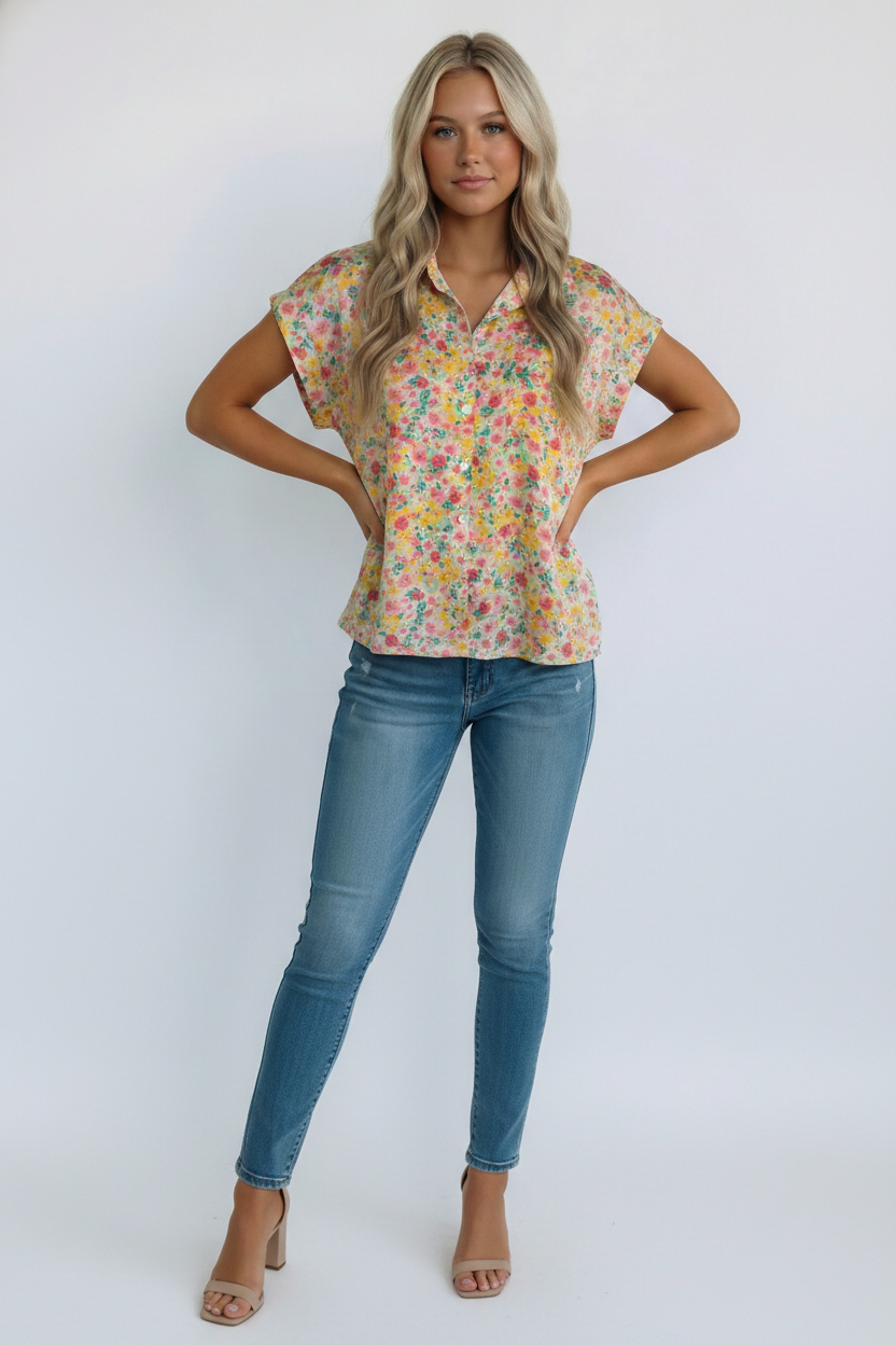 Sunny Garden Button Down Top