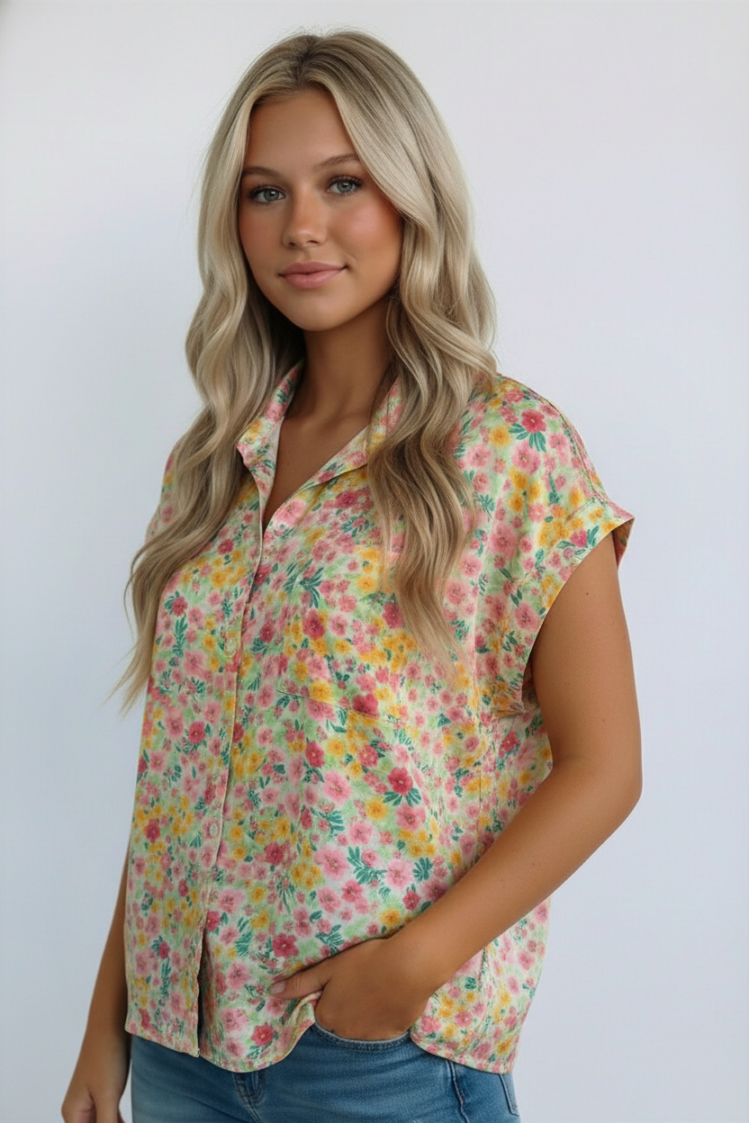 Sunny Garden Button Down Top