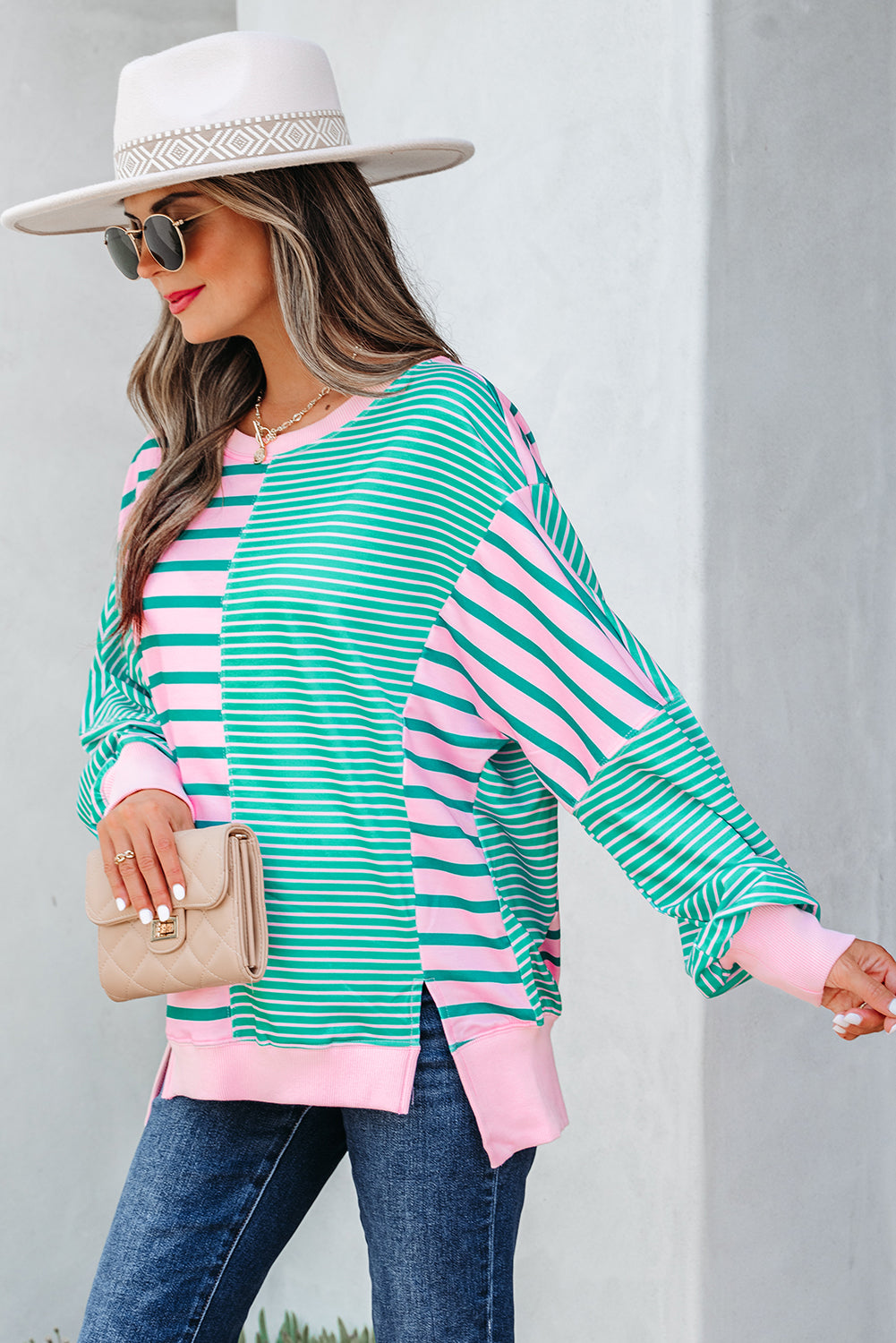 Green Stripe Colorblock Sweatshirt