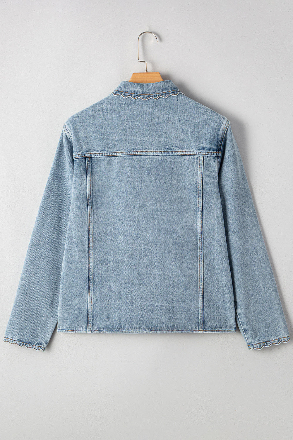 Myosotis Scallop Trim Collar Patched Pocket Button Up Denim Jacket