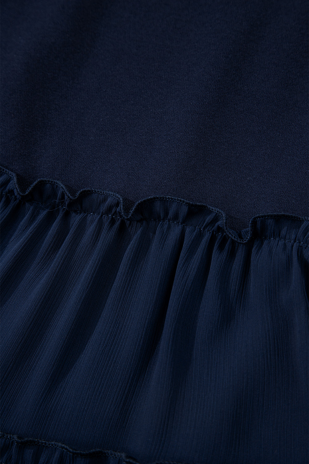 Navy Blue Tiered Ruffle Ribbed Crew Neck Pullover Plus Size Top