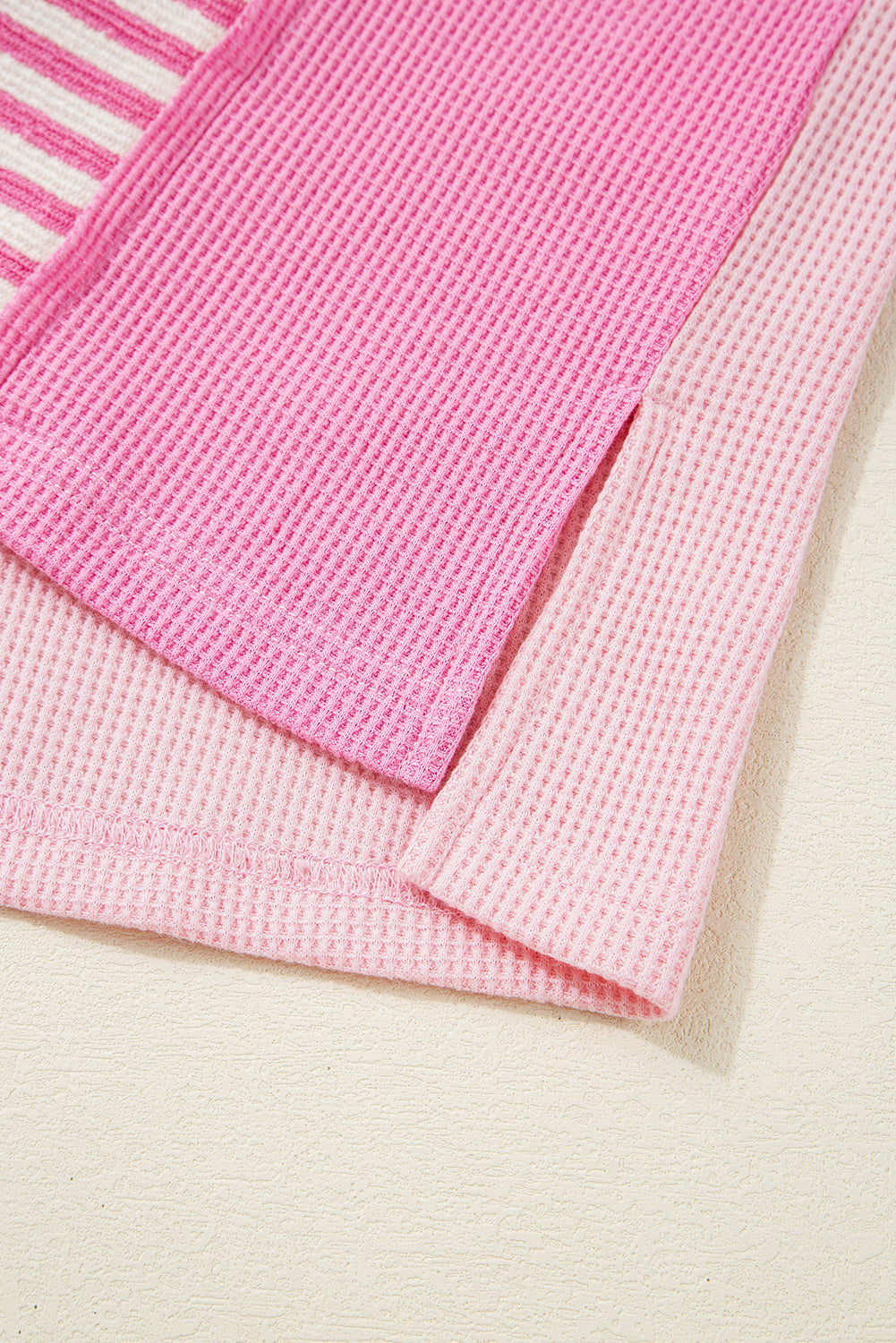 Pink Stripe Color Block Patchwork Loose Half Sleeve T Shirt
