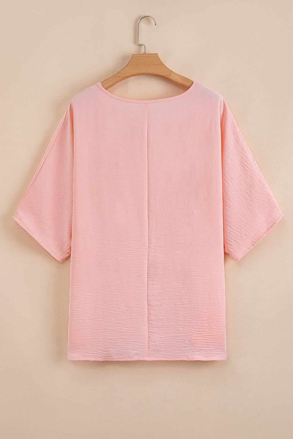 Pink Textured Half Sleeve V Neck Plus Size T Shirt with Chest Pocket