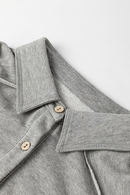 Medium Grey Waffle Knit Patchwork Exposed Seam Loose Shacket