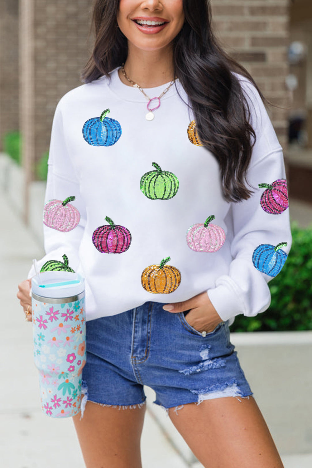 Pumpkin Sequin Patched Sweatshirt