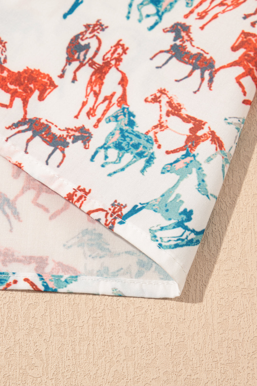 White Horse Galloping Allover Print Split Neck Plus Size Blouse